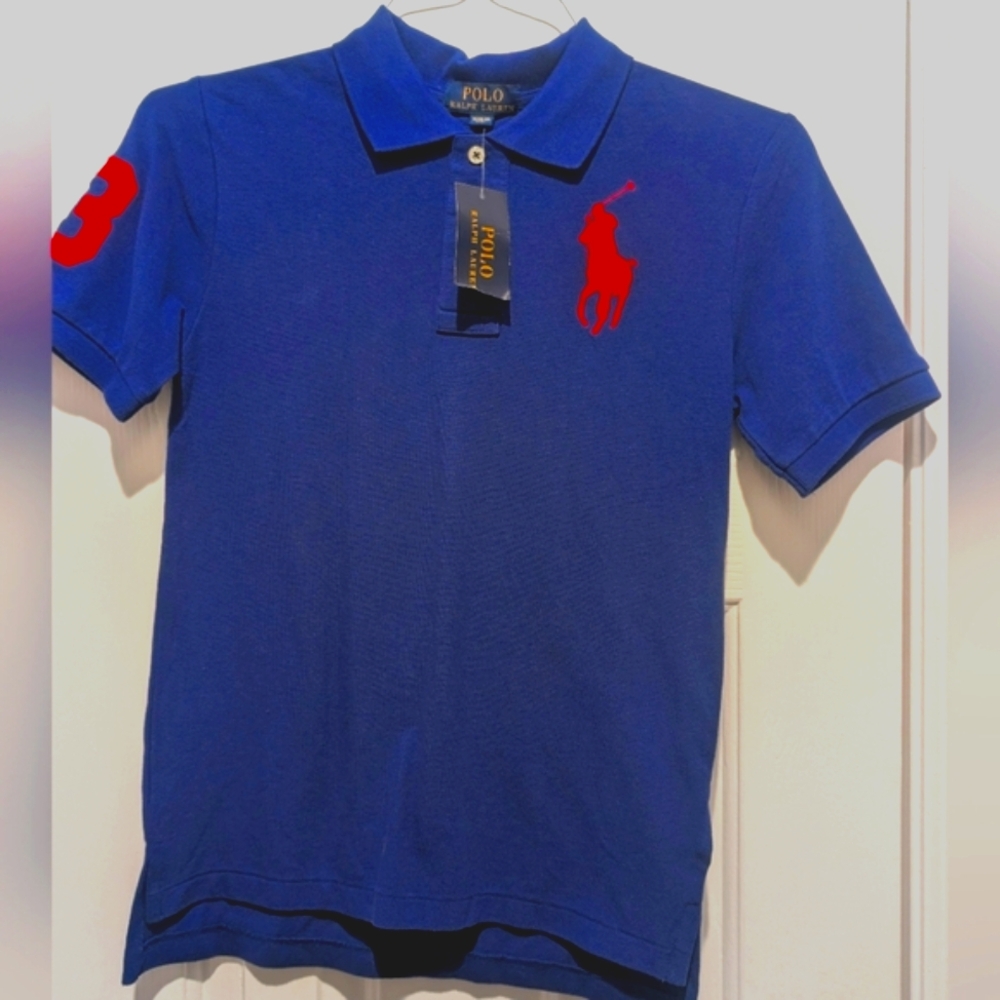 Boy's Polo by Ralph Lauren Blue and Red Kids Polo Shirt - Size: Medium 10 - 12